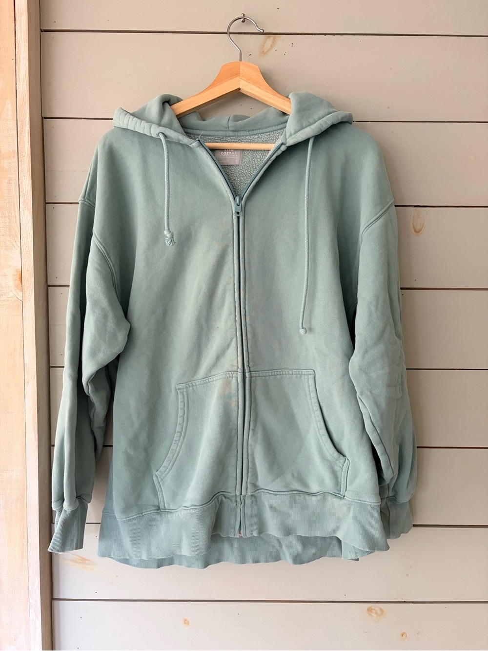 TNA CozyAF Fleece Full Zip Hoodie Sage Green Size 2